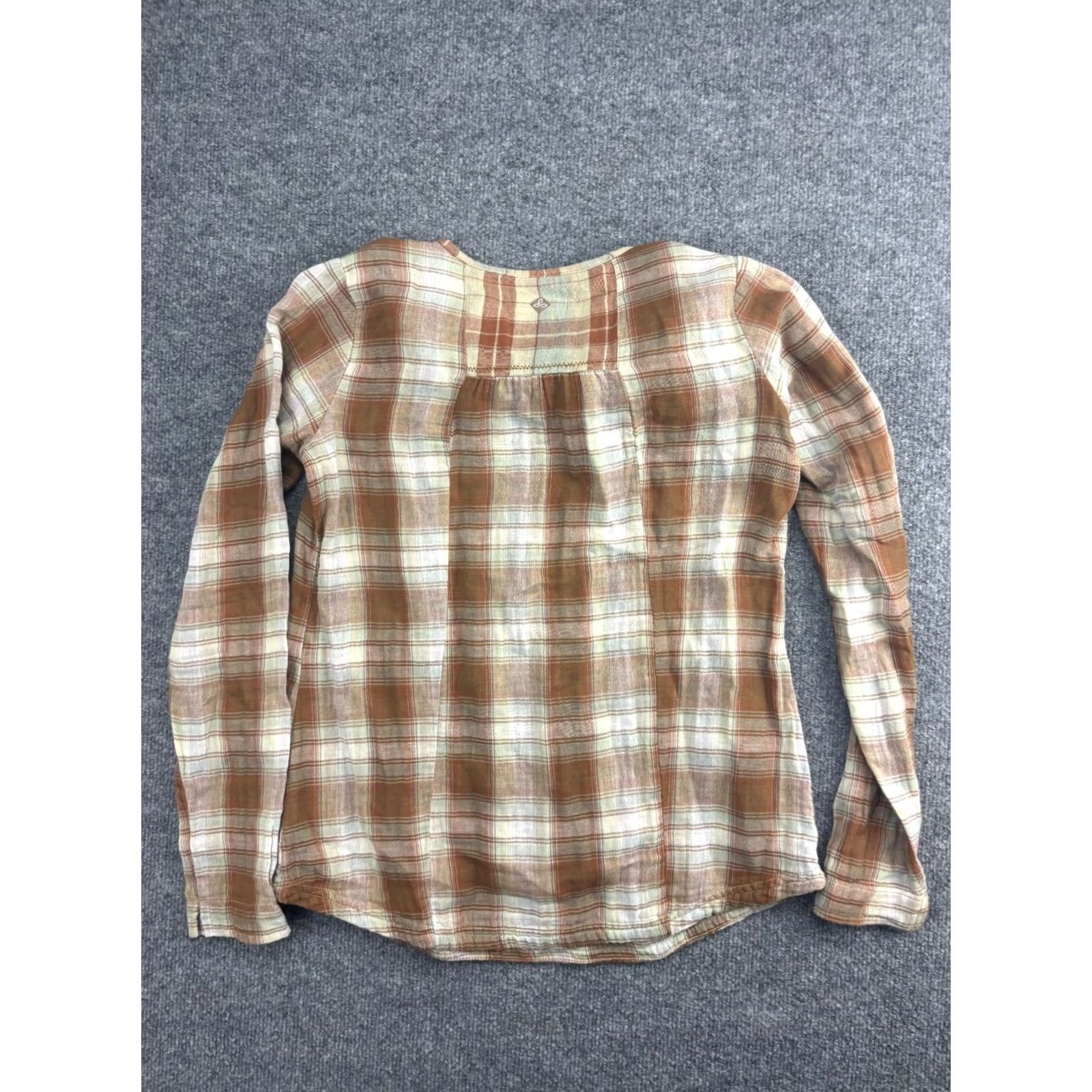 Prana prAna Popover Shirt Women's XS Brown Plaid Button Front Long Sleeve Drawstring Shirt Size XS / US 0-2 / IT 36-38 - 6 Thumbnail