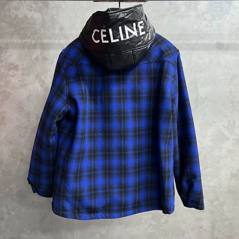 Celine celine Black and blue plaid printed logo hoodie jacket Size US XL / EU 56 / 4 - 5 Thumbnail
