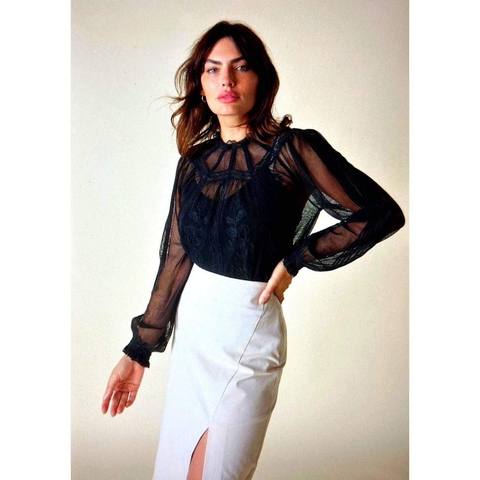 Other St Roche Lace Embroidered Ruffle Neck Flores Top Black 2 Size XS / US 0-2 / IT 36-38 - 12 Thumbnail
