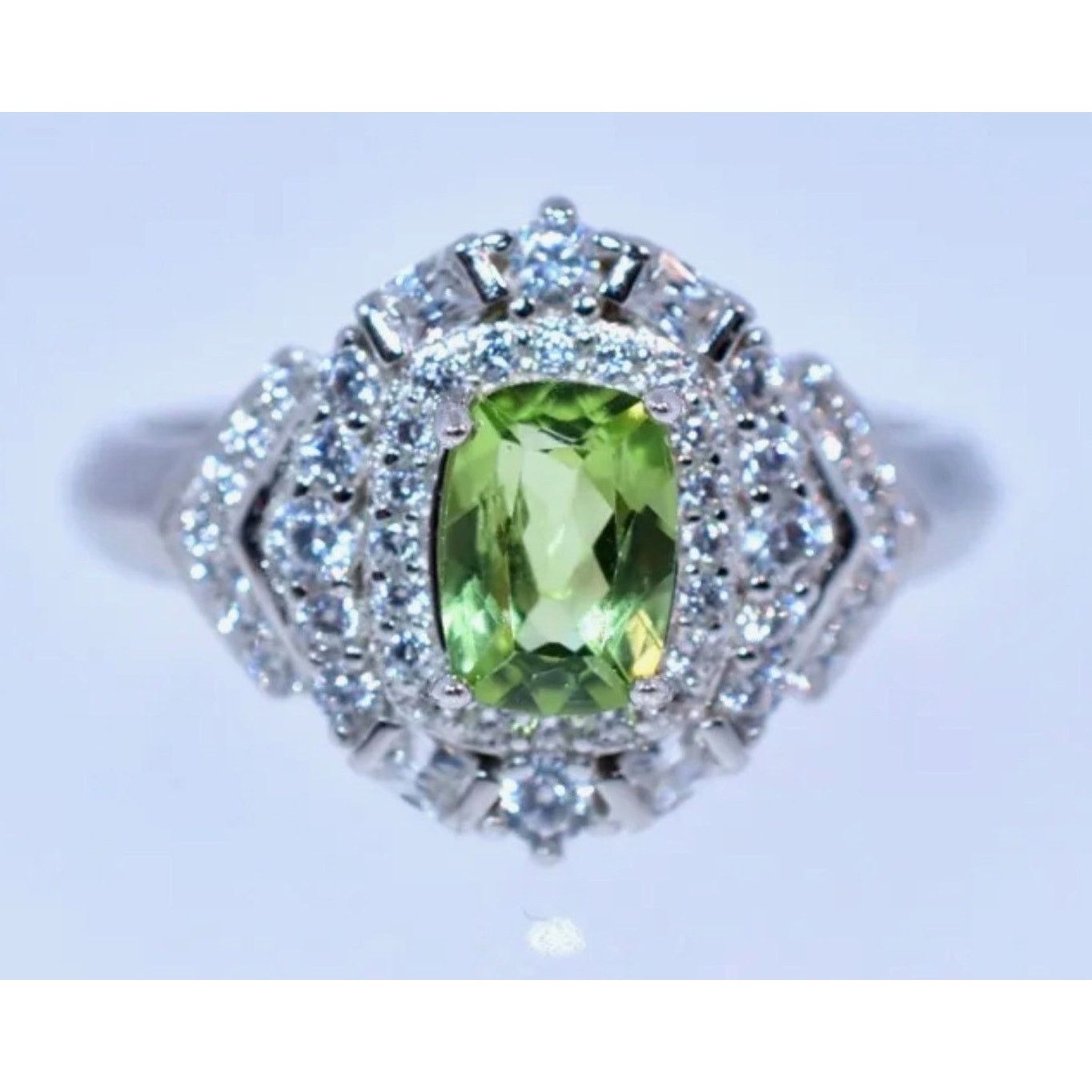 Other Vintage Style Cushion Cut Green Peridot & White Topaz/CZ 8 Size ONE SIZE - 8 Thumbnail