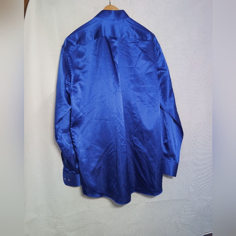 Handmade Number One Tailored sz L Sleek Blue Satin Shirt Size US L / EU 52-54 / 3 - 3 Thumbnail