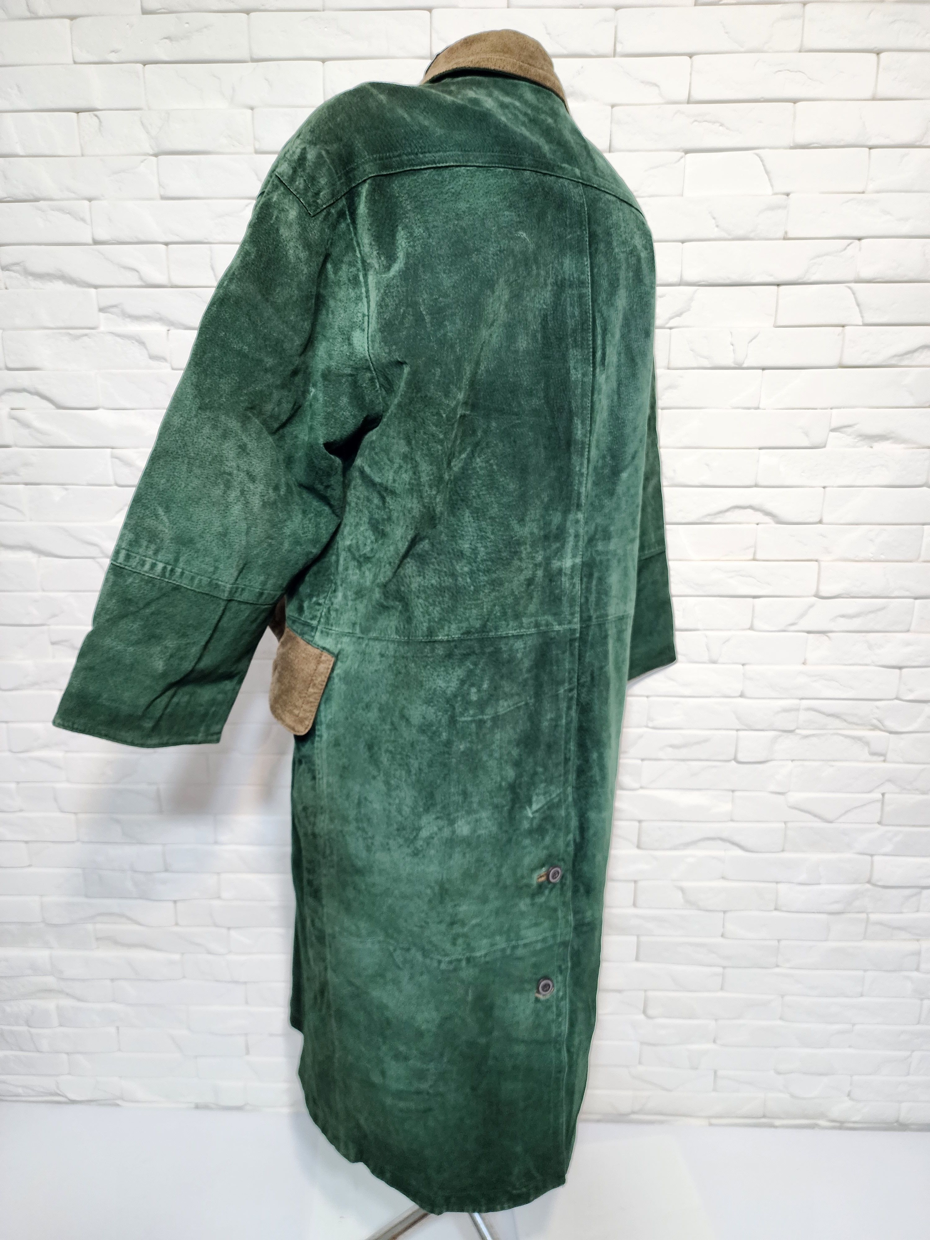 Genuine Leather Green Leather Jacket: Womrn's Button Long Coat Size XL / US 12-14 / IT 48-50 - 6 Thumbnail