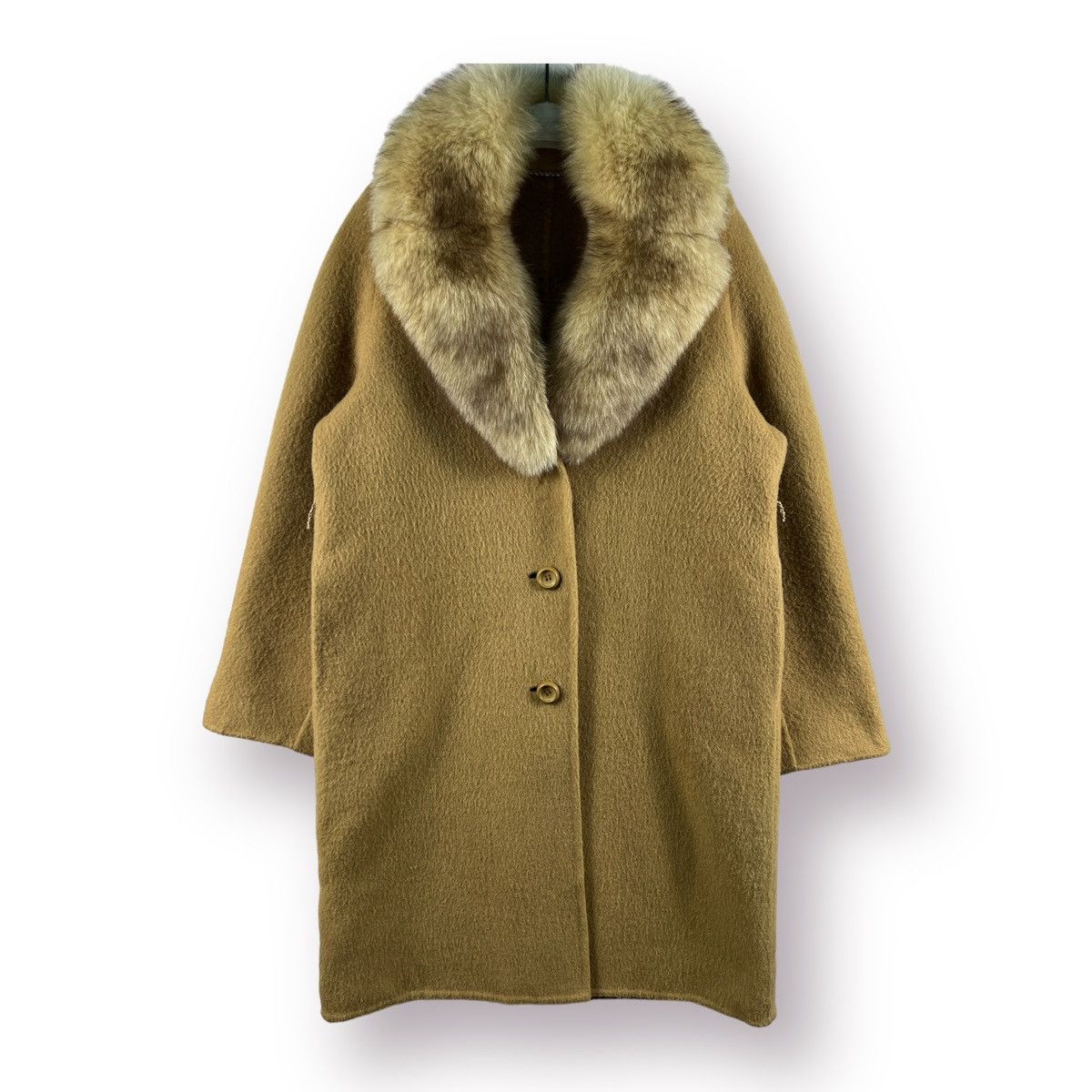 Italian fur collar wool long coat - 44