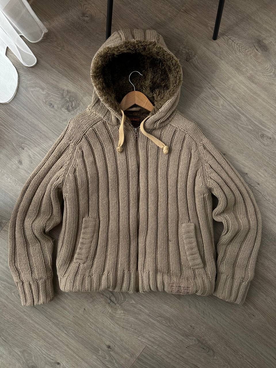 Japanese Brand × Schott × Vintage Vintage Schott NYC Faux Fur Beige Ribbed Knit Sweater Jacket Size US M / EU 48-50 / 2 - 7 Thumbnail