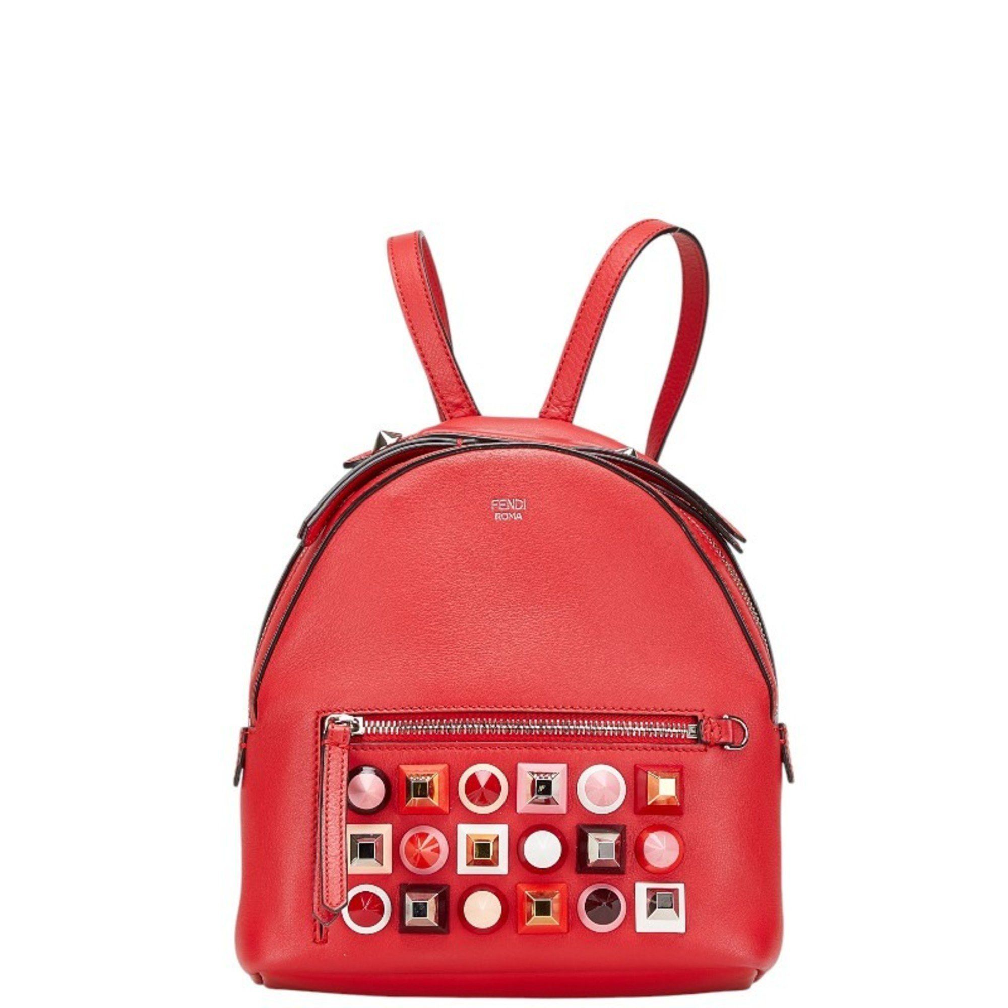 Fendi FENDI Studded Chain Backpack 8BZ038 Red Leather Women's Size ONE SIZE - 1 Thumbnail