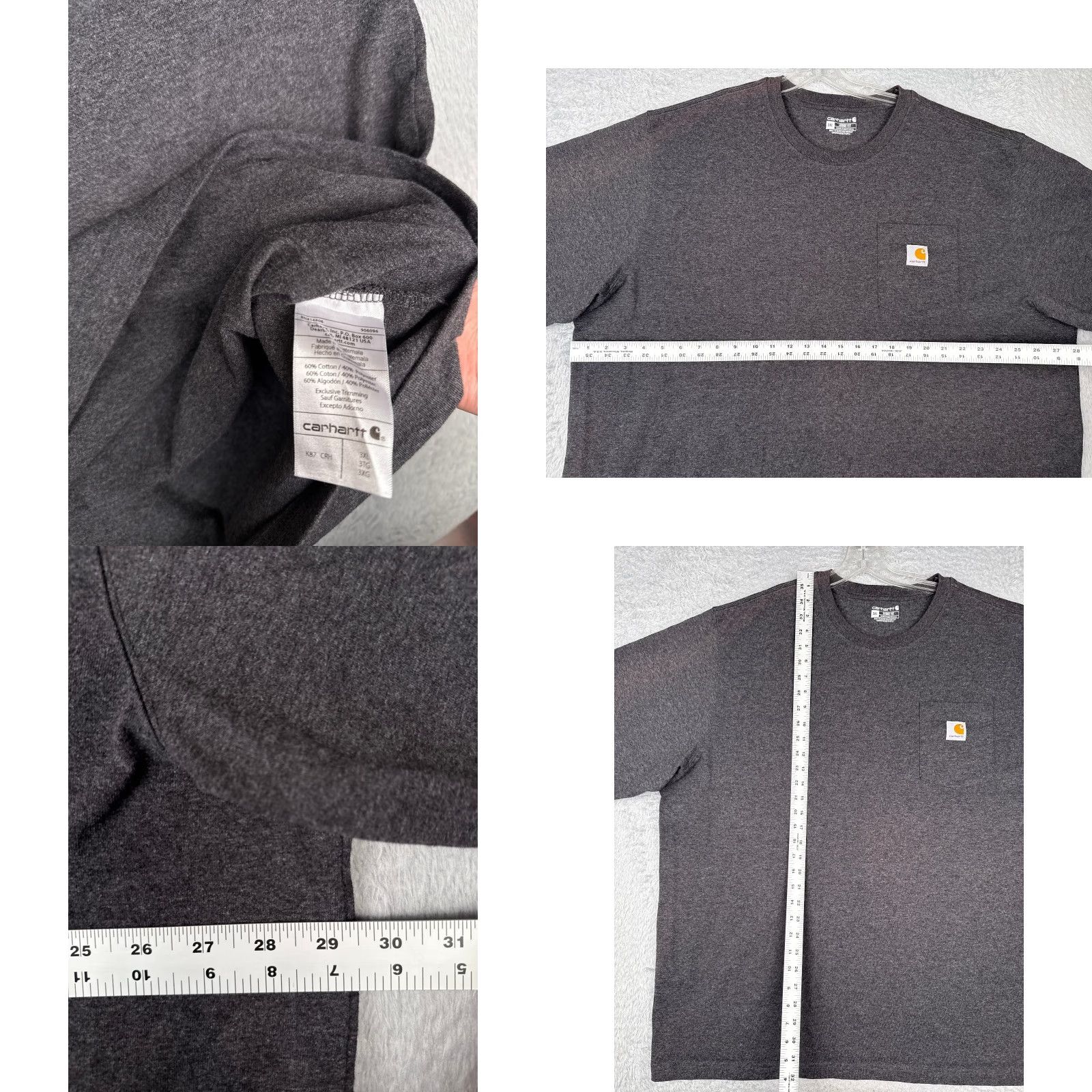Carhartt Carhartt Mens Shirt 3XL Gray Short Sleeve Crew Pocket Cotton K87 Workwear T-Shirt Men’s Size XXXL Gray Carhartt K87 Workwear Shirt Size US XXL / EU 58 / 5 - 8 Thumbnail