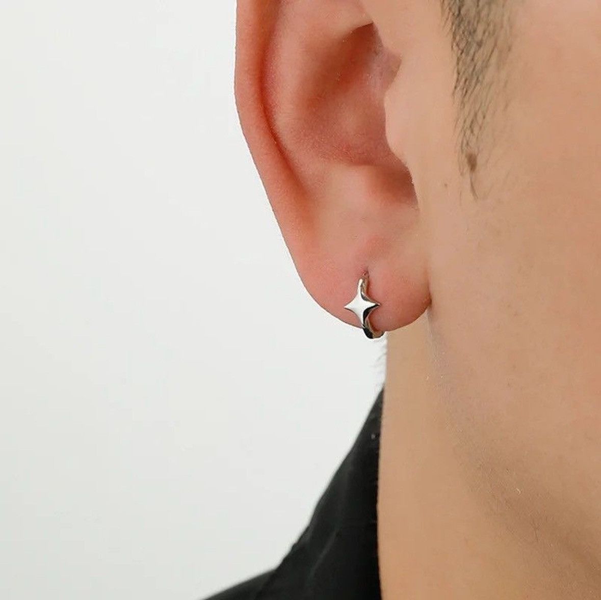 Jewelry Silver Color Star Hoops Earrings, Men's