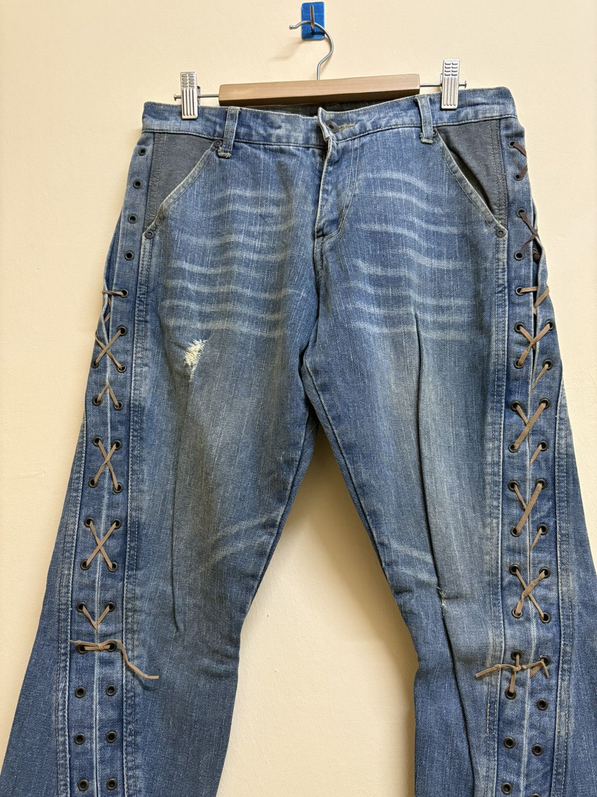 If Six Was Nine Vintage Nylaus Design Flare Jeans Parachute Denim Style Size US 30 / EU 46 - 3 Thumbnail