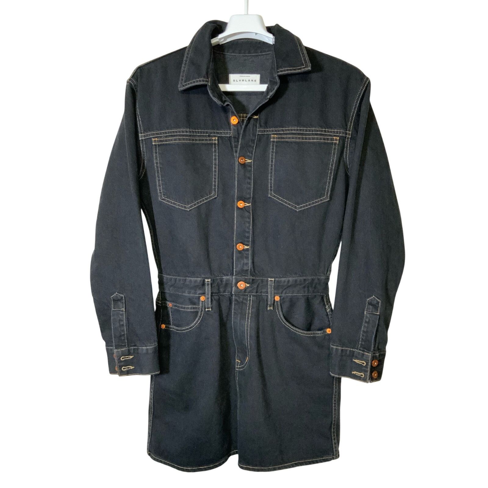 Unknown London Silverlake Jagger Denim Shirt Mini Dress Black Womens Size L Size L / US 10 / IT 46 - 1 Thumbnail