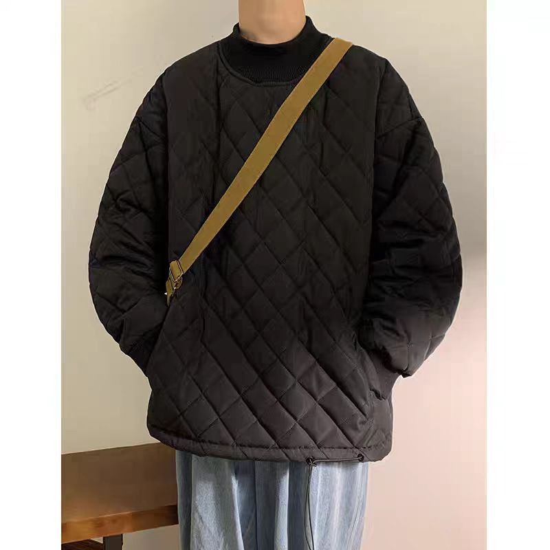Black utility mock neck quilted padded top puffer