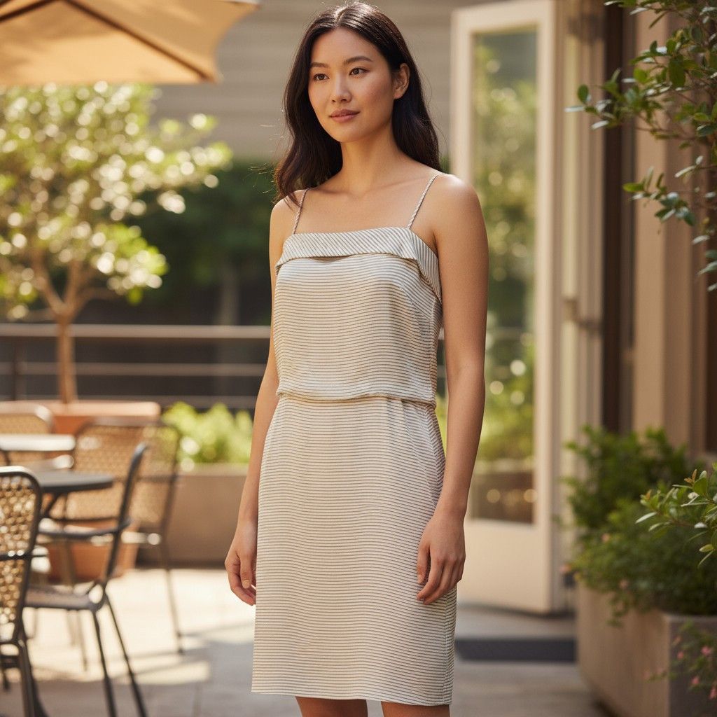 Other HELLESSY Slip Dress Silk Feel, Ivory/Navy Pinstripe Blouson Size S / US 4 / IT 40 - 1 Thumbnail