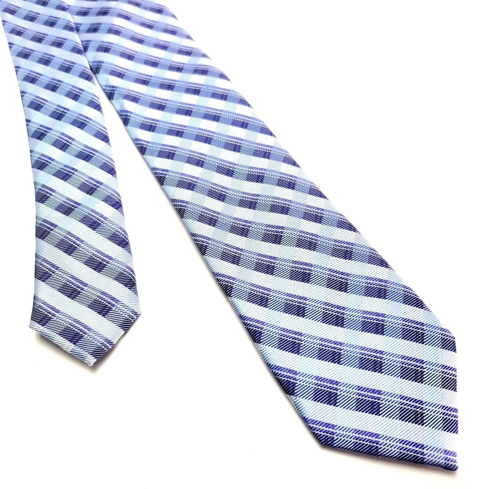 Calvin Klein Calvin Klein Blue & Purple Silk Tie Woven Skinny Striped Gin Size ONE SIZE - 1 Thumbnail