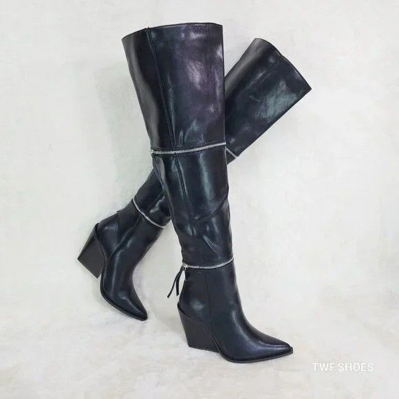 Other Alexa Western Wedge All in One Zipper Shaft Ankle Knee & Thi Size US 7.5 / IT 37.5 - 3 Thumbnail