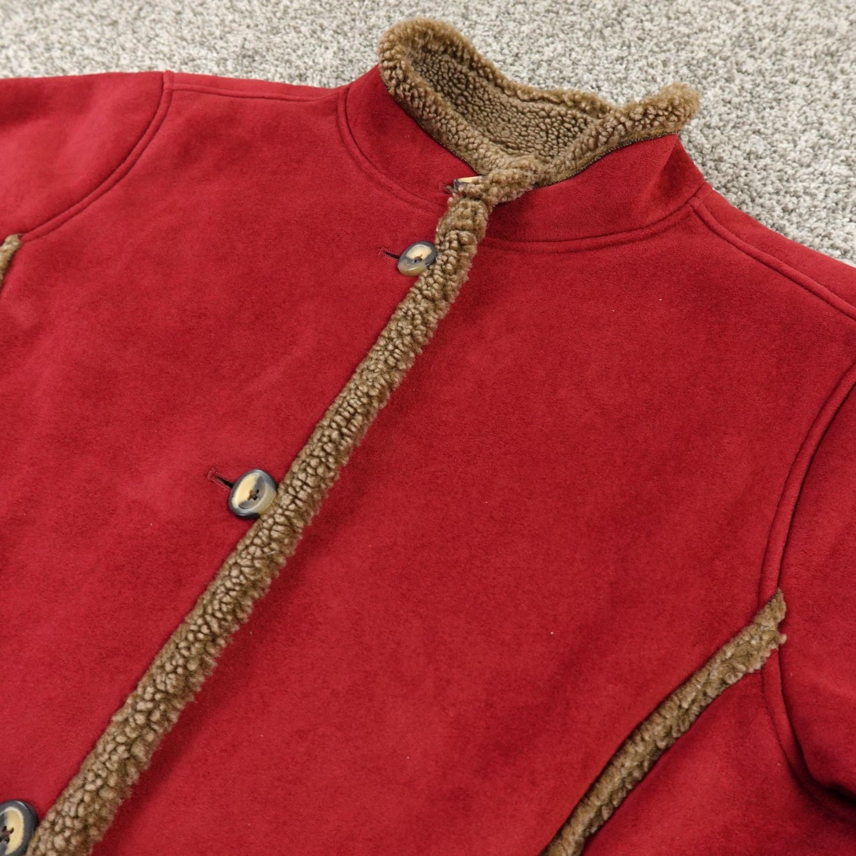 Vintage VTG LL Bean Jacket Womens L Red Heavy Sherpa Lined Suede Long Trench Coat Parka Coat Size L / US 10 / IT 46 - 2 Thumbnail