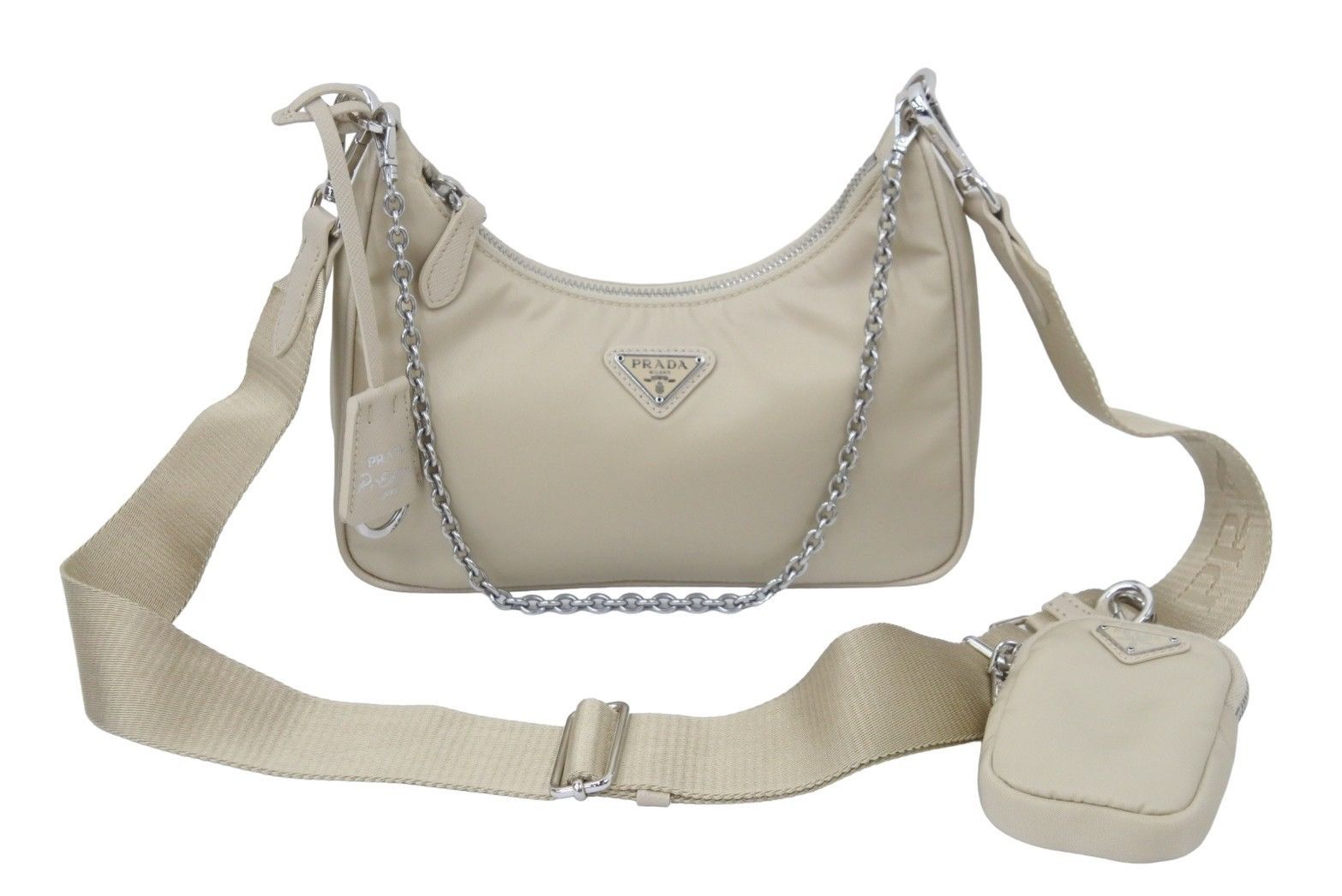image of Prada Shoulder Bag Beige Silver in White, Women's