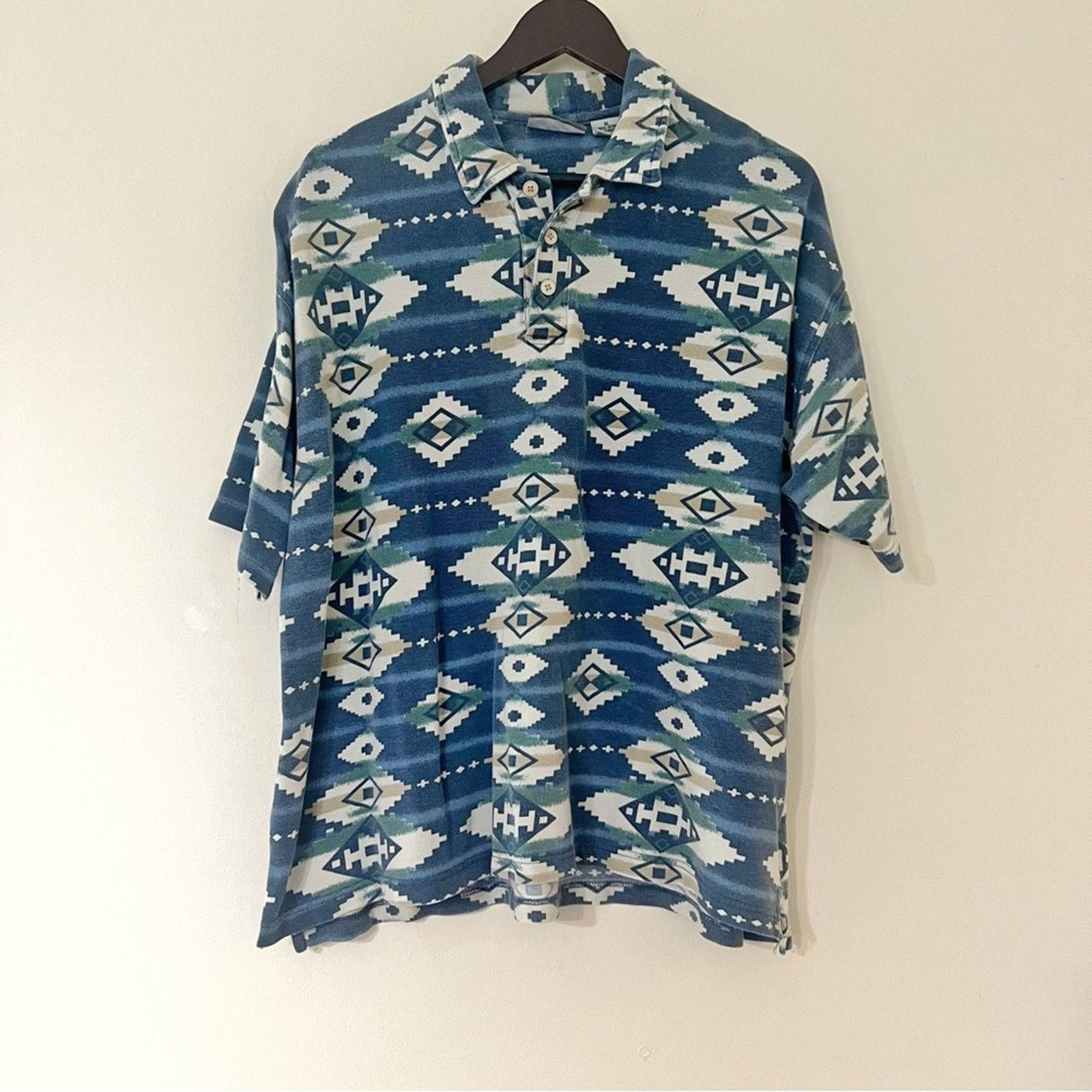 Vintage Vintage All Over Aztec Print Blue Polo Size US L / EU 52-54 / 3 - 1 Thumbnail