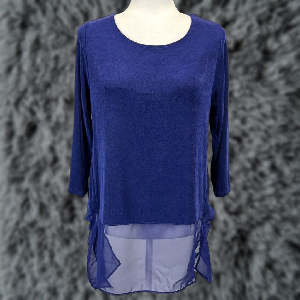 Vintage Chicos Travelers Collection Blue Tunic Top Womens Medium Blue Acetate Blend Pullover Size M / US 6-8 / IT 42-44 - 1 Thumbnail