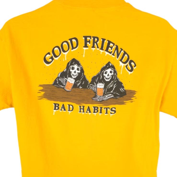 Vintage Good Friends Bad Habits T Shirt Mens Size Medium Yellow Grim Reaper Beers Shirt Size US M / EU 48-50 / 2 - 2 Thumbnail