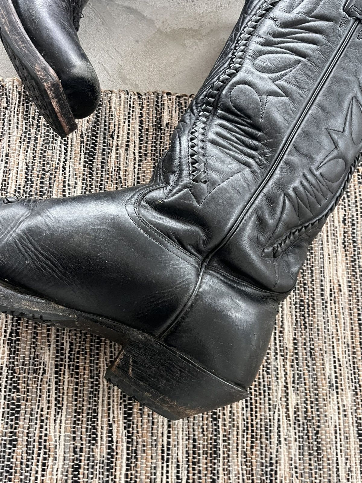 Cowboy Equipment Vintage Black Leather Cowboy High Boots Avantgarde Y2K Size US 11.5 / EU 44-45 - 14 Thumbnail
