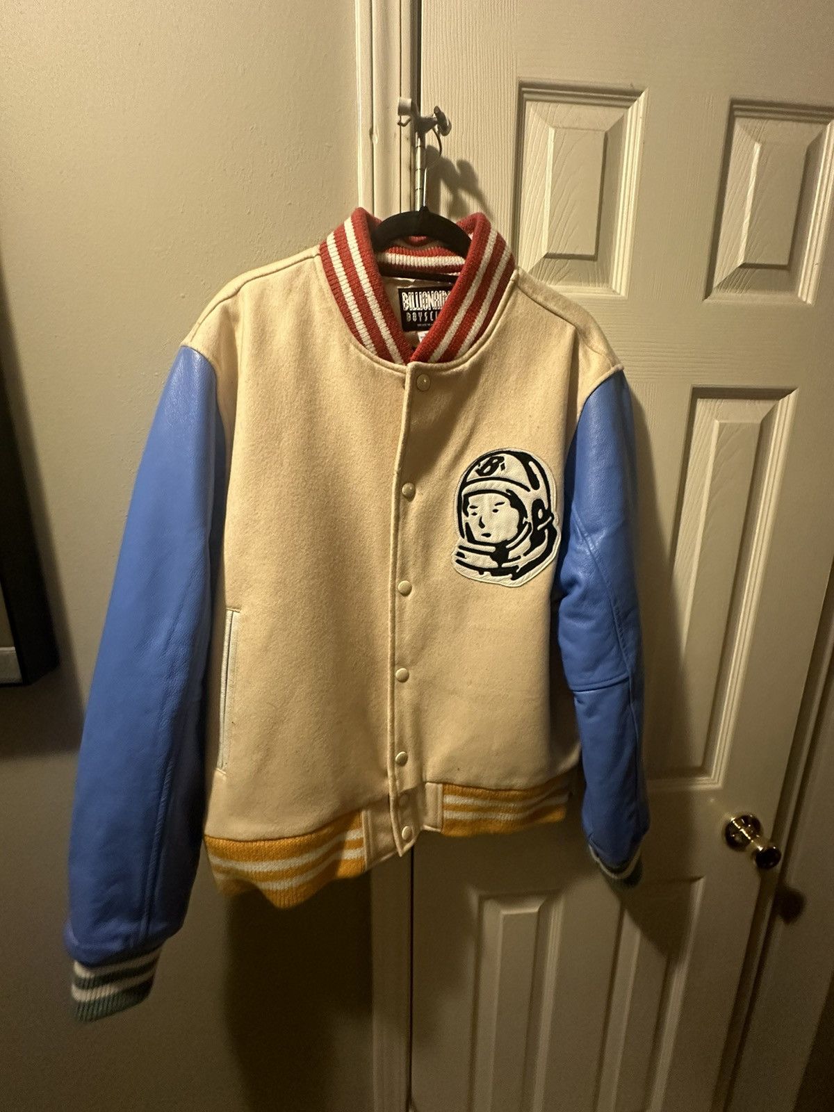 image of Billionaire Boys Club Billonaire Boys Club Letterman Jacket in Beige, Men's (Size XL)