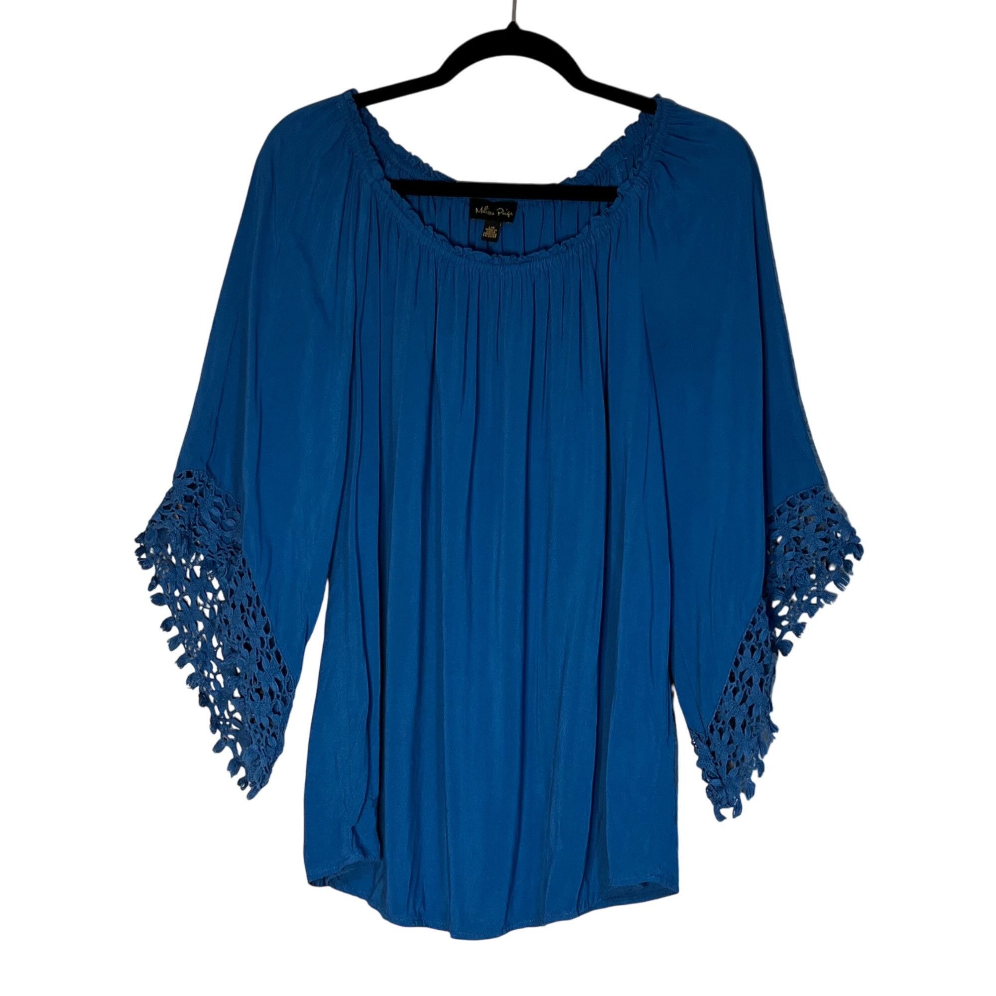 Other Melissa Paige Blue Crochet Sleeve Women's Blouse L Viscose B Size L / US 10 / IT 46 - 2 Thumbnail