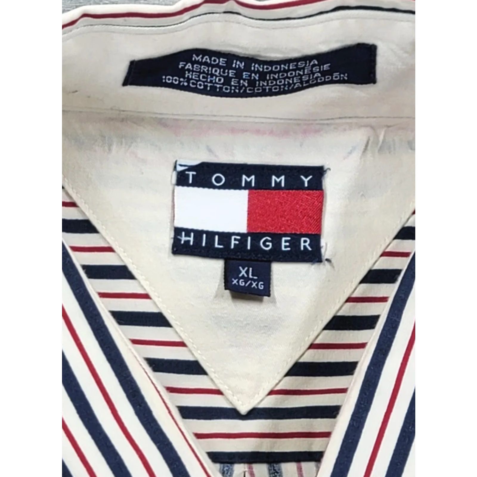 Tommy Hilfiger VINTAGE Tommy Hilfiger Striped Shirt Mens XL Red White Blue Logo Button-Down Long Sleeve 90s Classic Retro Party/Cocktail Men Size US XL / EU 56 / 4 - 6 Thumbnail