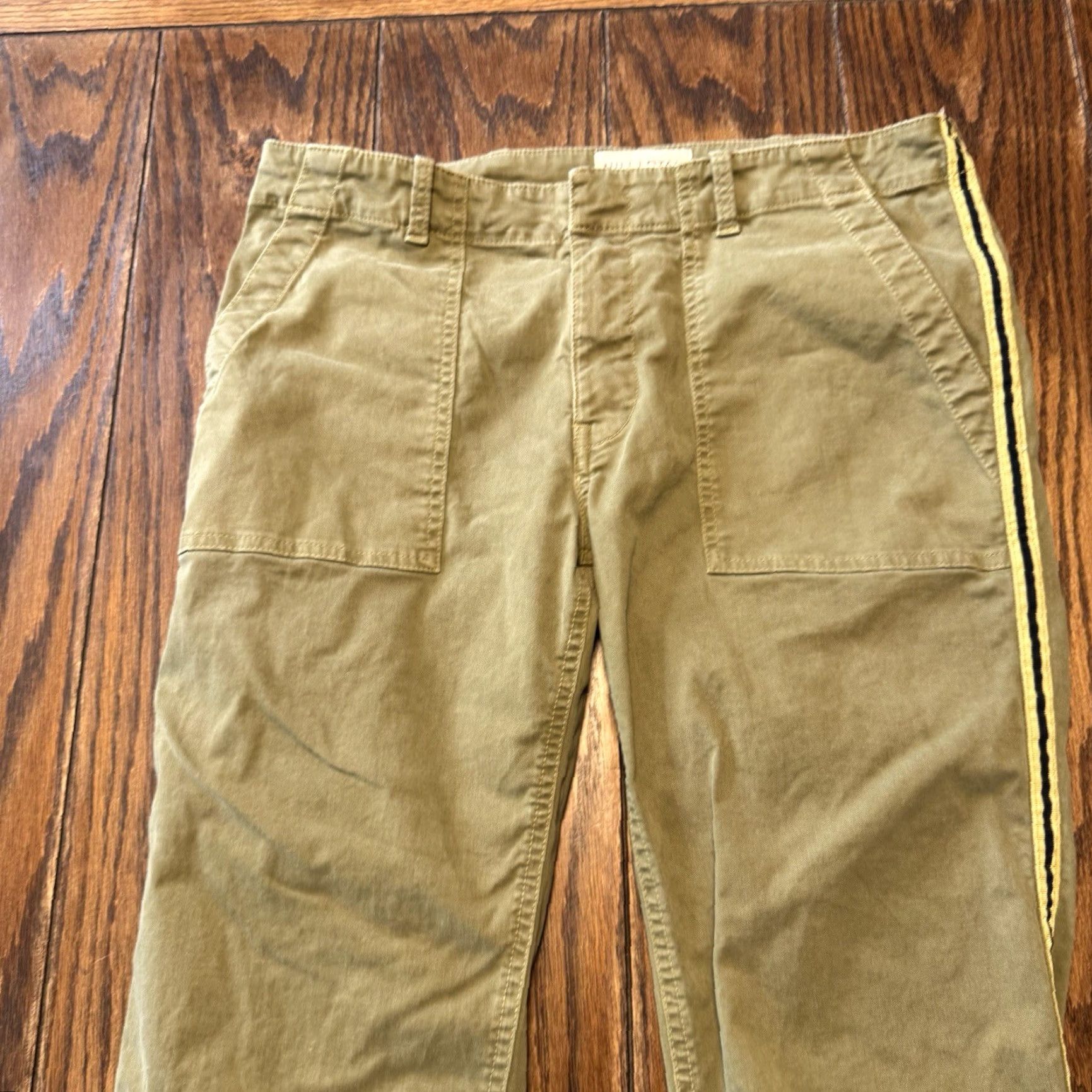 Nili Lotan Nili Lotan East Hampton Pants Women’s Size 8 Army Green Yellow Tape Stripe Chino Pockets Slim Tapered 32x27 Womens Size 30" / US 8 / IT 44 - 2 Thumbnail