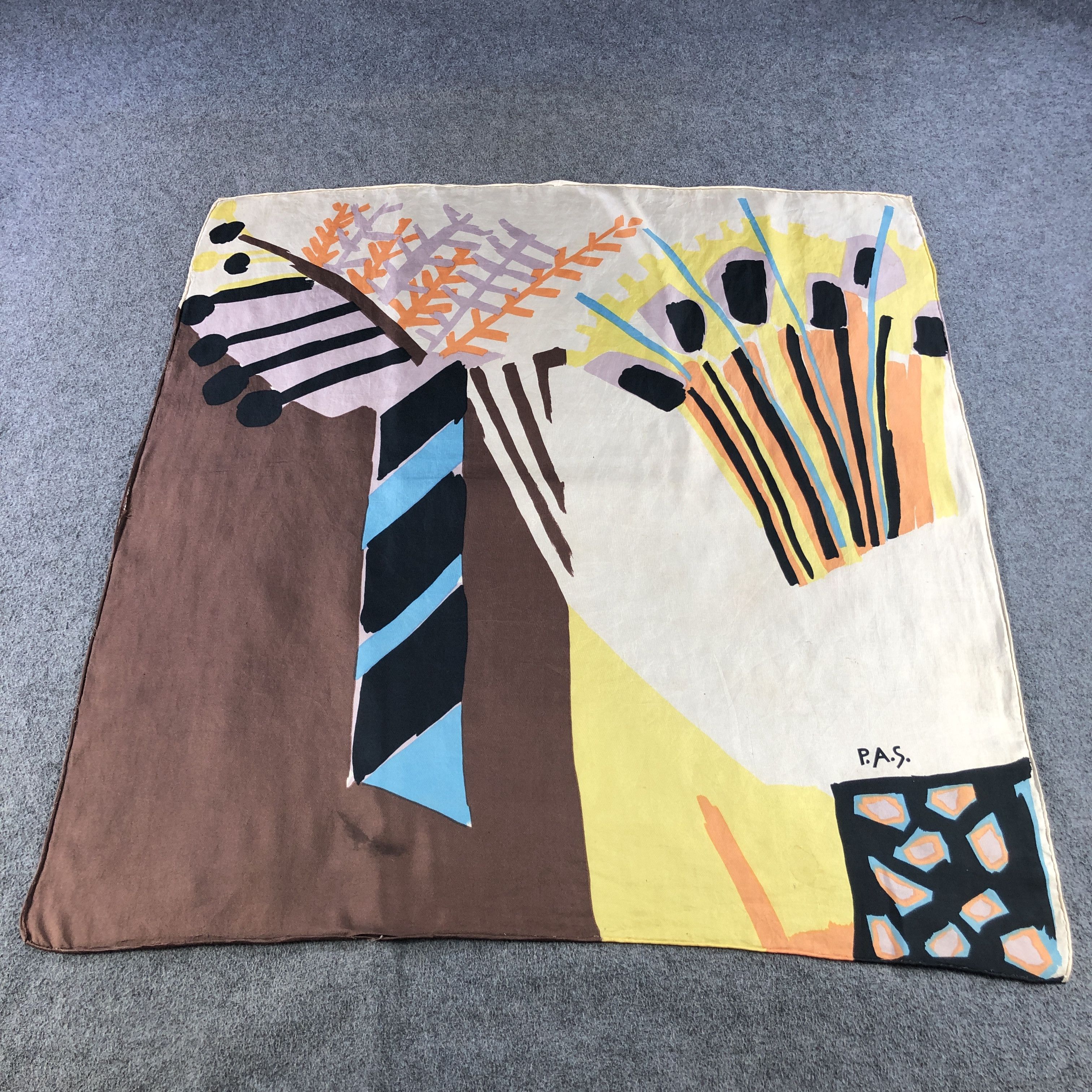Japanese Brand P.A.S Luxury Abstract Hand Rolled Silk Scarf M1119 Size ONE SIZE - 2 Thumbnail