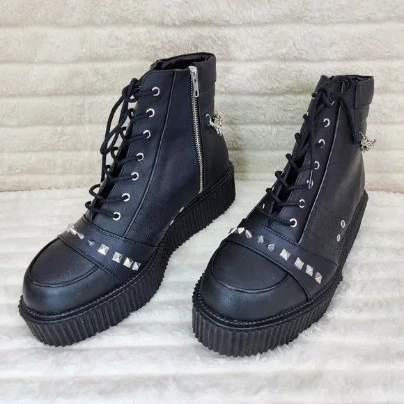 Demonia Cult DEMONIA V-Creeper 565 Goth Punk Ankle High Top Platform Cree Size US 14 / EU 47 - 3 Thumbnail
