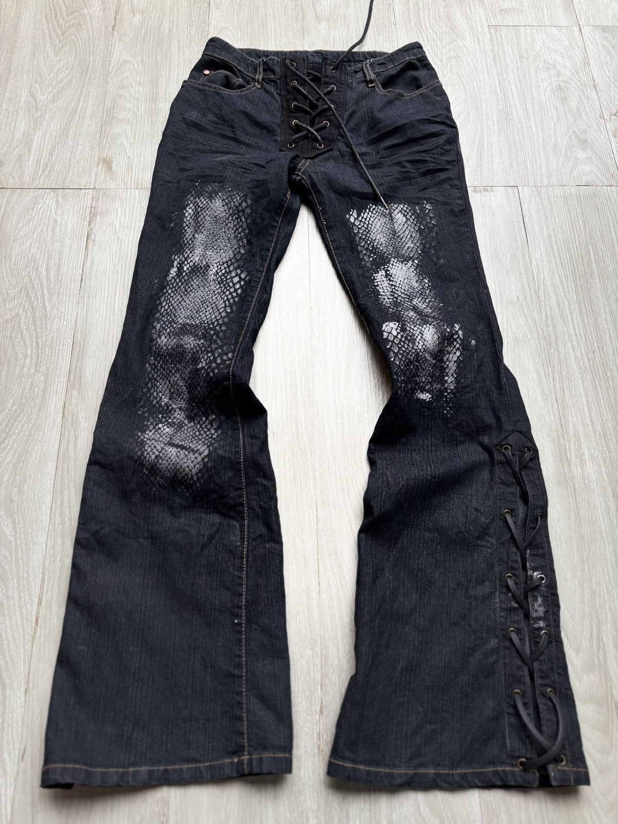 Japanese Brand Vg lace up flare jeans Size US 27 - 1 Thumbnail