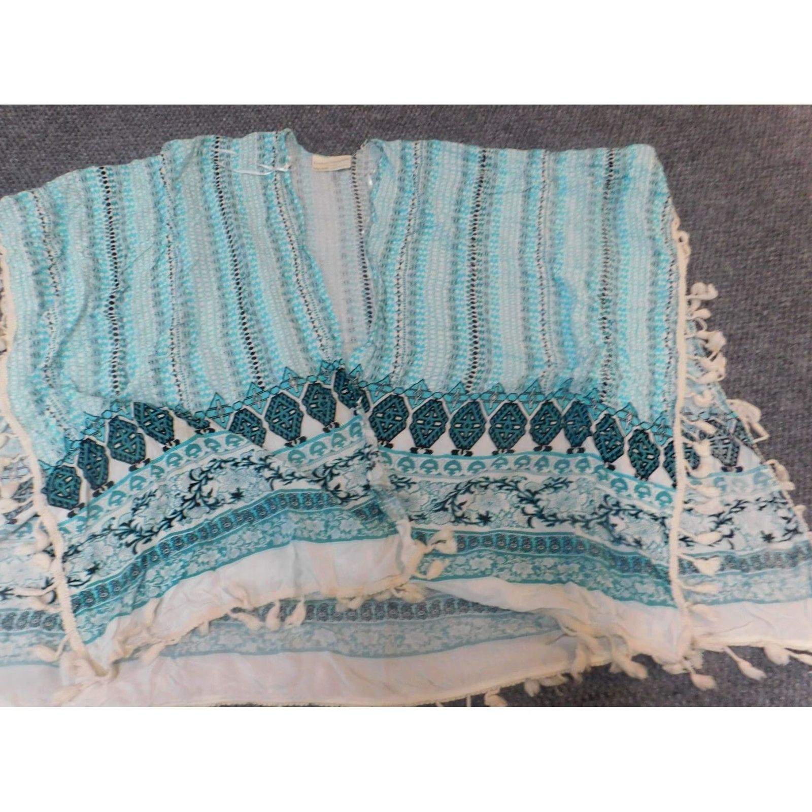 Vintage Bobbie Brooks Womens Sweater Cape One Size blue Regular Knit Caped Sleeveless Crew Neck Pullover Acrylic Modern Pattern Solid Size ONE SIZE - 3 Thumbnail