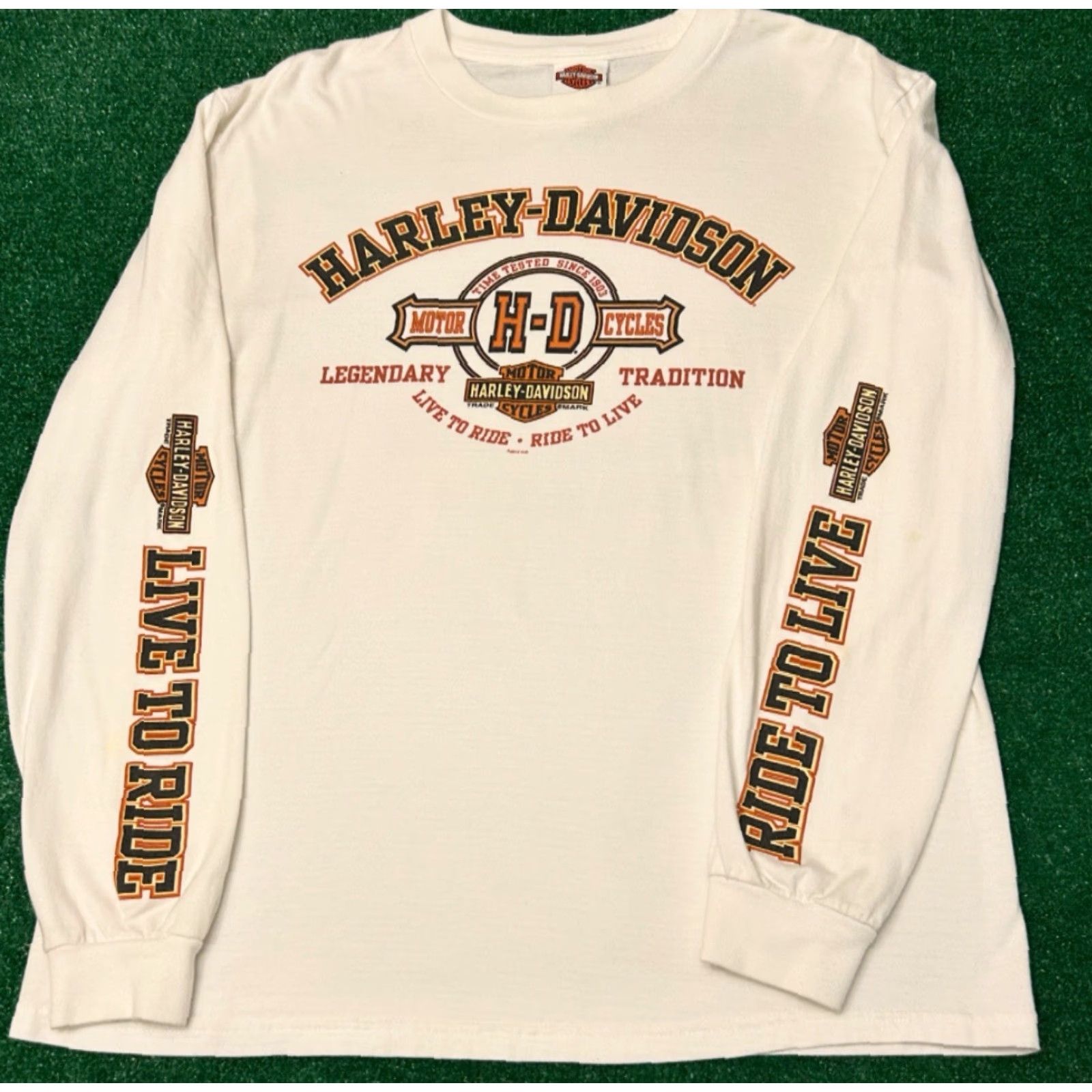 Harley Davidson VINTAGE Harley-Davidson Live To Ride Daytona 2012 Long Sleeve Shirt L Mens White 90s Biker Grunge Hip Hop Punk Rock Tattoo Spider Web Y2K Logo Vintage Size US L / EU 52-54 / 3 - 4 Thumbnail
