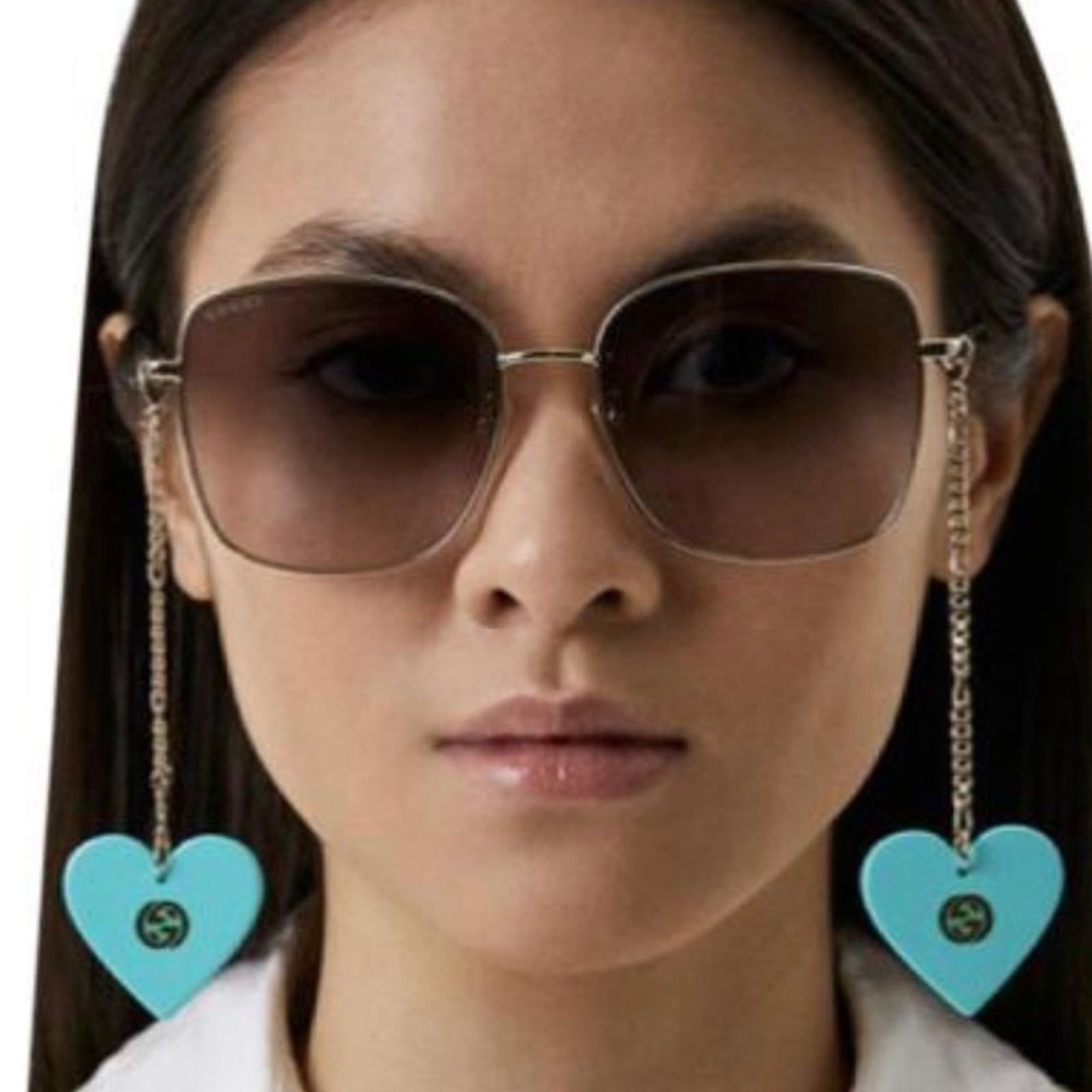 Gucci BRAND NEW GUCCI GG1030SK 003 Gold/Grey With Chain Women Size ONE SIZE - 3 Thumbnail