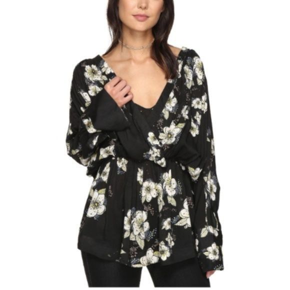 Free People Free People Tucson Dreams Floral Black Tunic Top Size S / US 4 / IT 40 - 2 Thumbnail