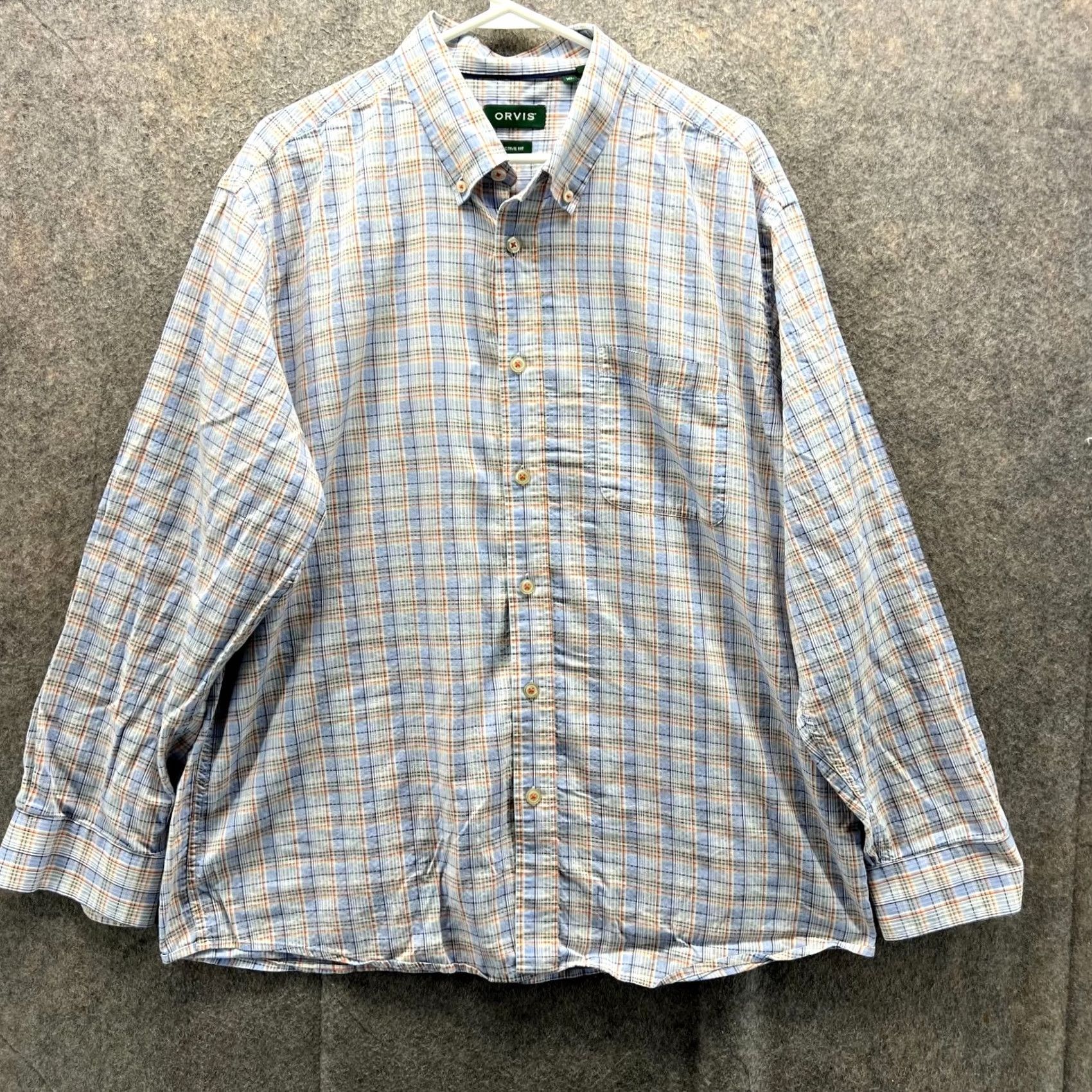 Orvis Orvis Shirt Mens XL Blue Button-Down Active Fit Dress Plaid Classic Pocket Button-Up Casual Formal Workwear Startout Size 46R - 2 Thumbnail