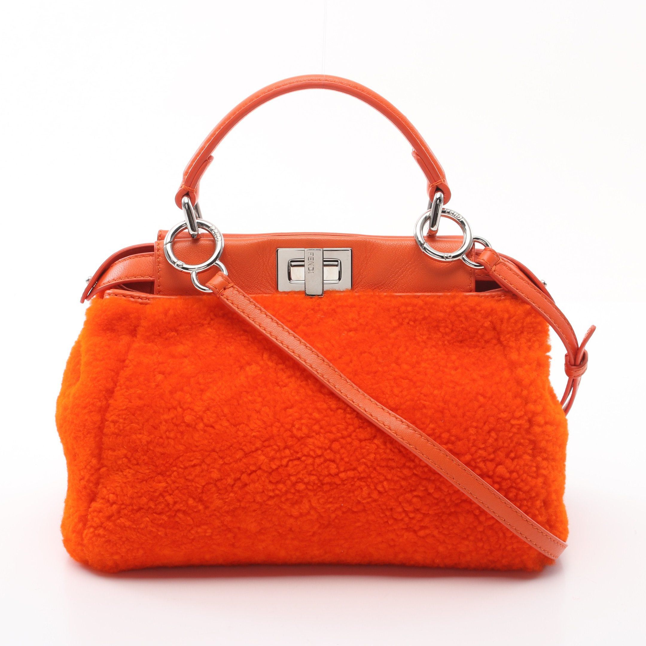 Fendi Fendi Ｍini Peekaboo Handbag Mouton Leather Orange Size ONE SIZE - 1 Thumbnail