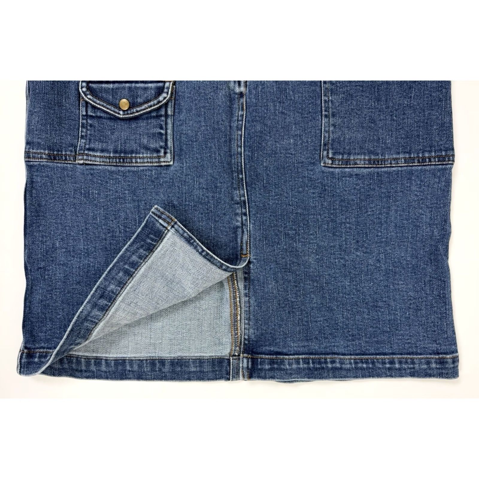Jones New York VINTAGE Jones New York Denim Skirt Women M Knee Length 90s Y2K Grunge Retro Pockets Slit Stretch Dark Blue Mens? Size 32" / US 10 / IT 46 - 6 Thumbnail
