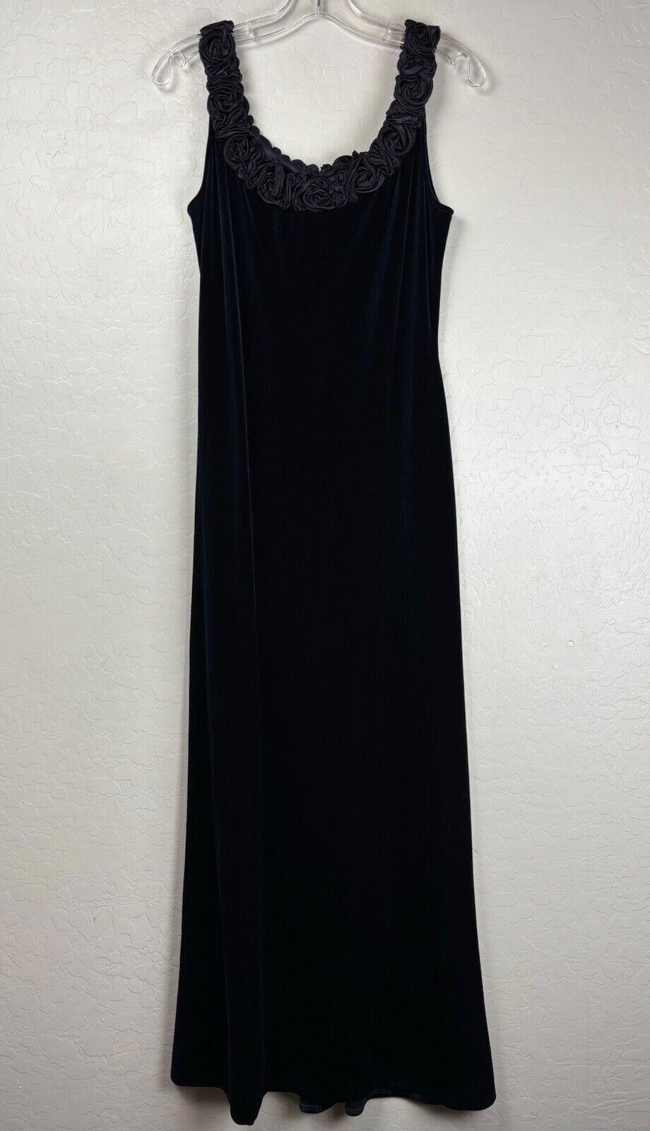 Cachet Velvet Gown Rosette Ribbon Neckline 10 Blue 1173