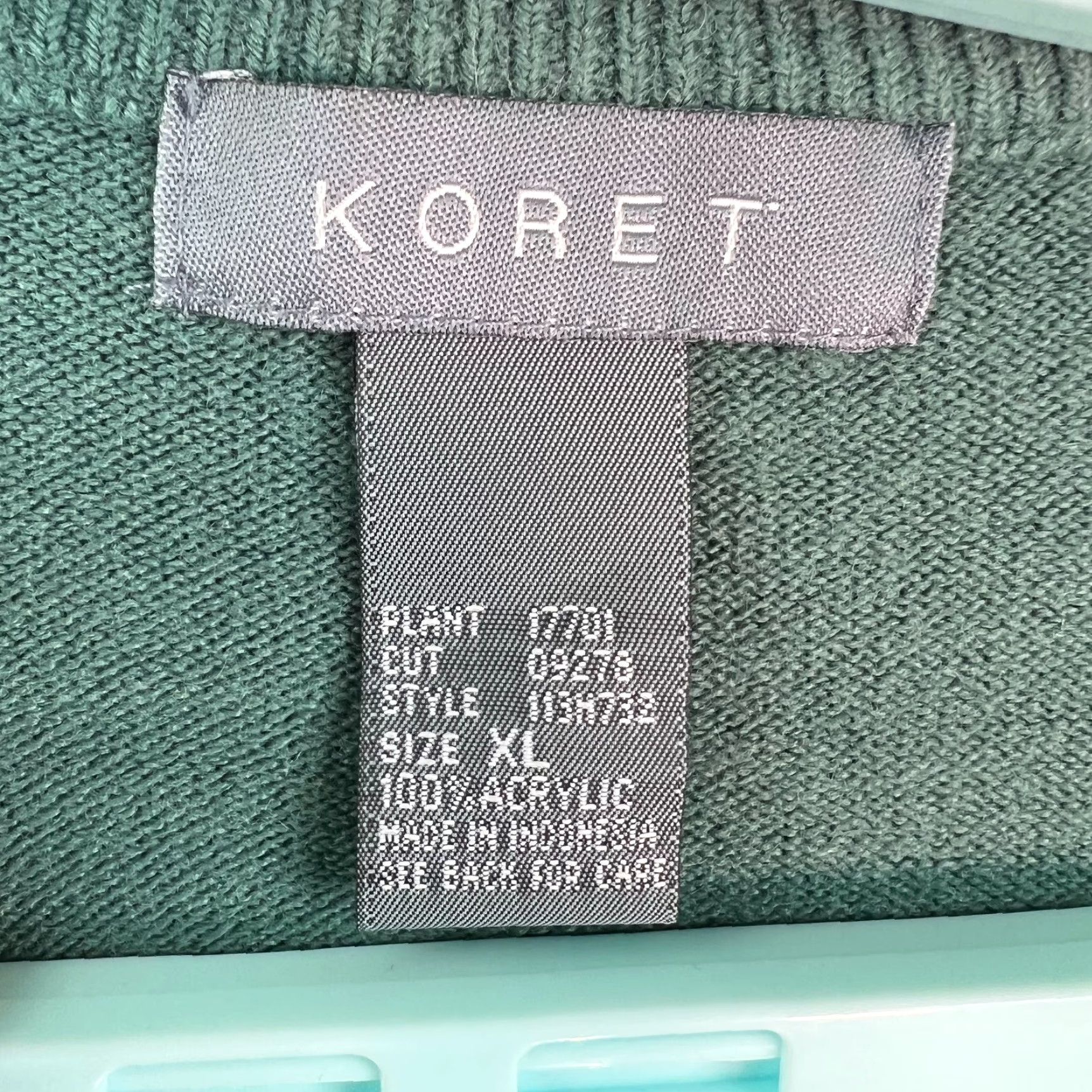Vintage Koret Women Cardigan XL Green Acrylic Knitted Double Layer Pullover Round Neck Long Sleeve Regular Fit Collarless Embroidered Casual Winter Size XL / US 12-14 / IT 48-50 - 6 Thumbnail