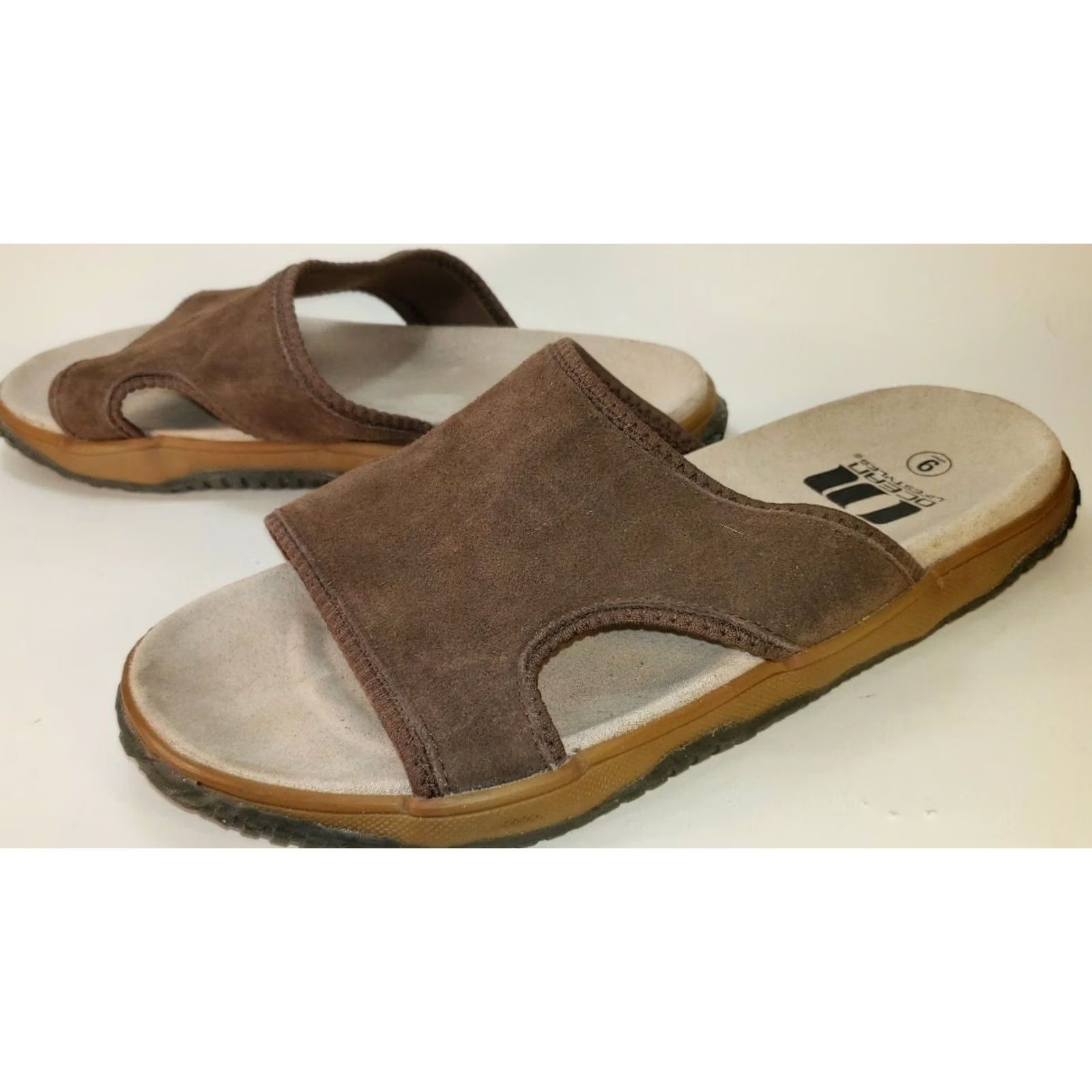 Vintage Ocean Lifestyles Slide Sandal Men 9M Brown Suede Upper Cushy Shaped Cushioned Arch Support Slip-On Casual Shoes Mens Brown Suede Slide 9M Size ONE SIZE - 4 Thumbnail