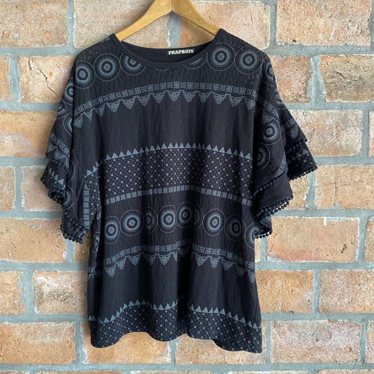 Frapbois Frapbois Black Round Neck Blouse with Geometric Print Size M / US 6-8 / IT 42-44 - 4 Thumbnail