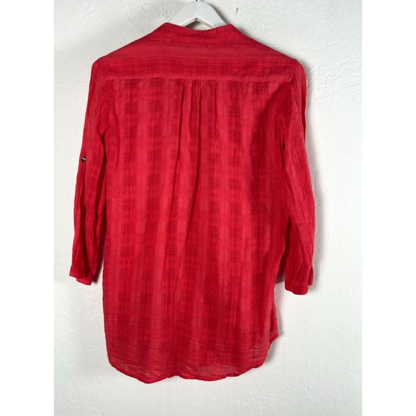 Vintage Sundance Womens Pintuck Red Plaid Cotton Button-Down Tunic Top Blouse Medium Size M / US 6-8 / IT 42-44 - 3 Thumbnail