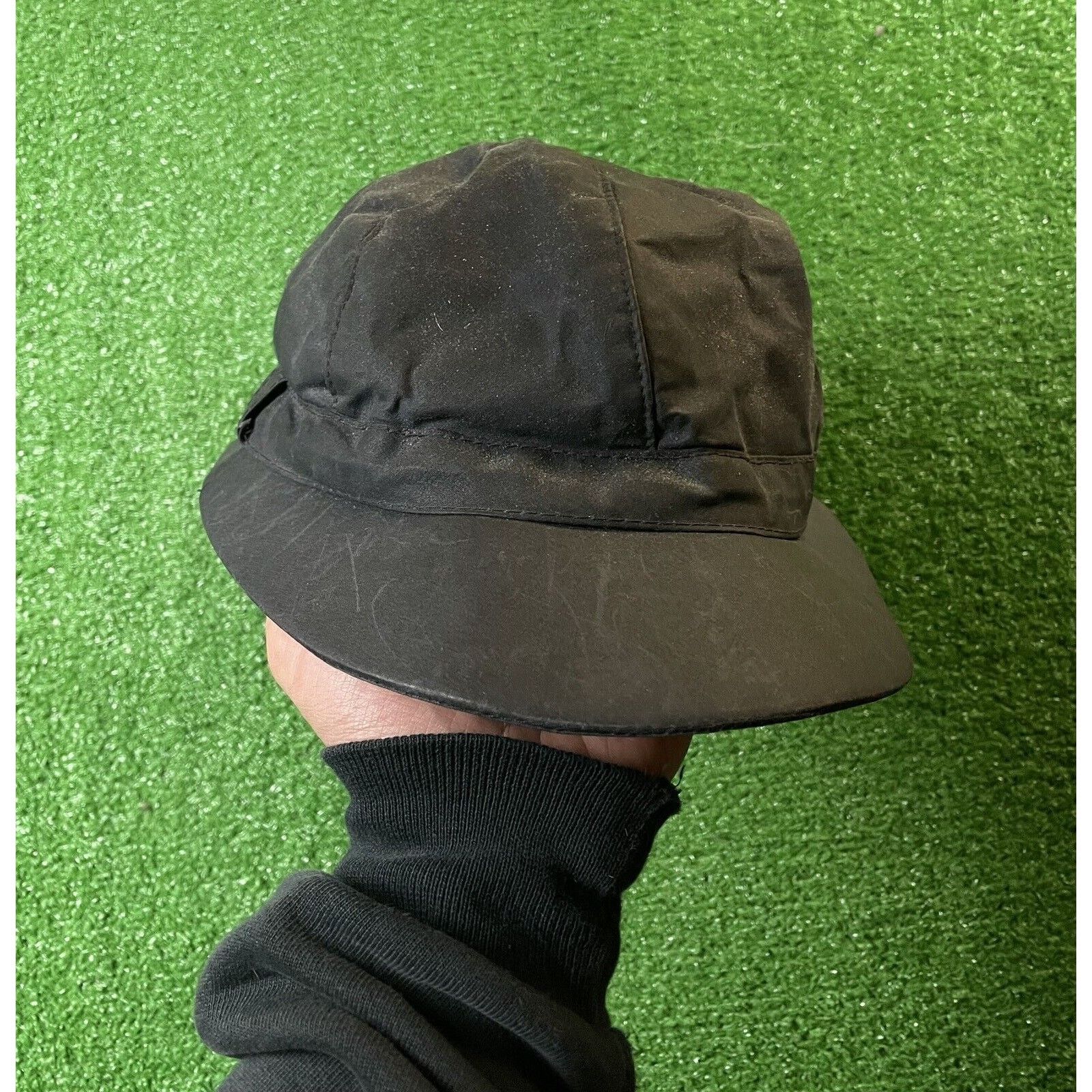 Barbour Vintage Barbour 6 Panel Waxed Cotton Black Hat Made England Size ONE SIZE - 3 Thumbnail