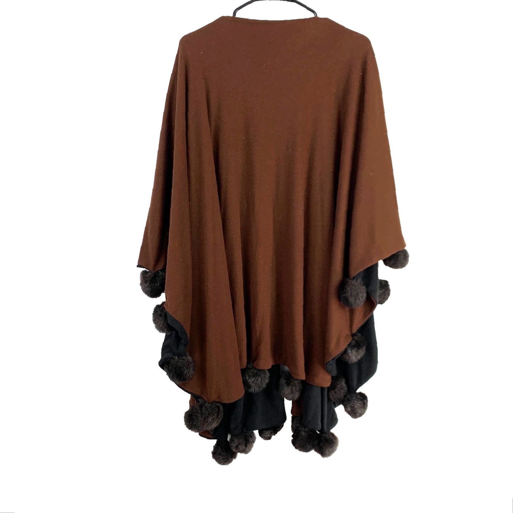 Bally Vintage Handmade Pom Poms Ball Fringe Brown Poncho Cape Shawl Poncho Women One Size Brown Fringe Women MenS? Size ONE SIZE - 3 Thumbnail