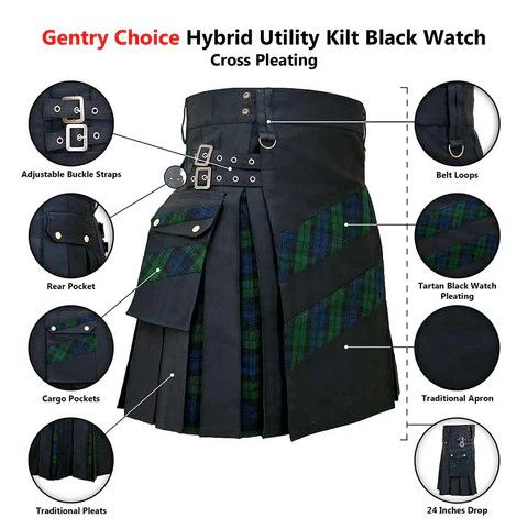 Other Modern Hybrid Kilt Tartan Black Watch Cross Stripes Size US 32 / EU 48 - 8 Thumbnail
