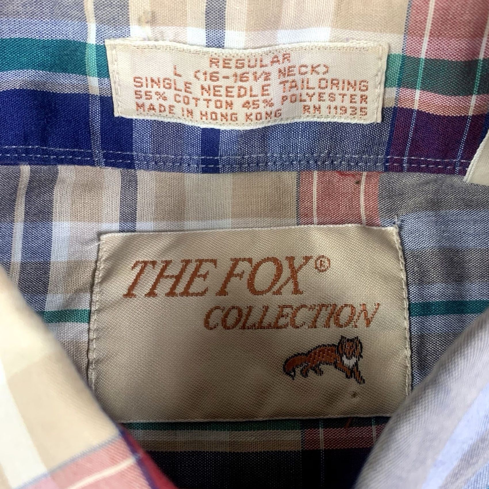Vintage VINTAGE The Fox Collection Preppy Plaid Button-Front Shirt L Mens 1980s Multi Plaid Oxford Short Sleeve Size US L / EU 52-54 / 3 - 3 Thumbnail