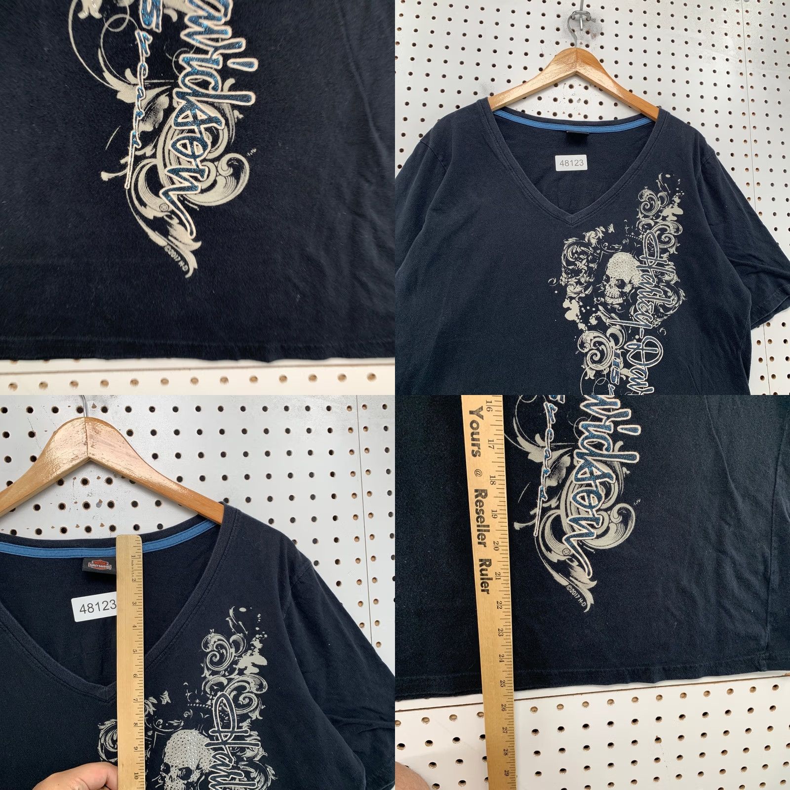 Harley Davidson Harley-Davidson Top Womens XL Black Y2K Skull Graphic V Neck Goth Biker T-Shirt Size XL / US 12-14 / IT 48-50 - 8 Thumbnail