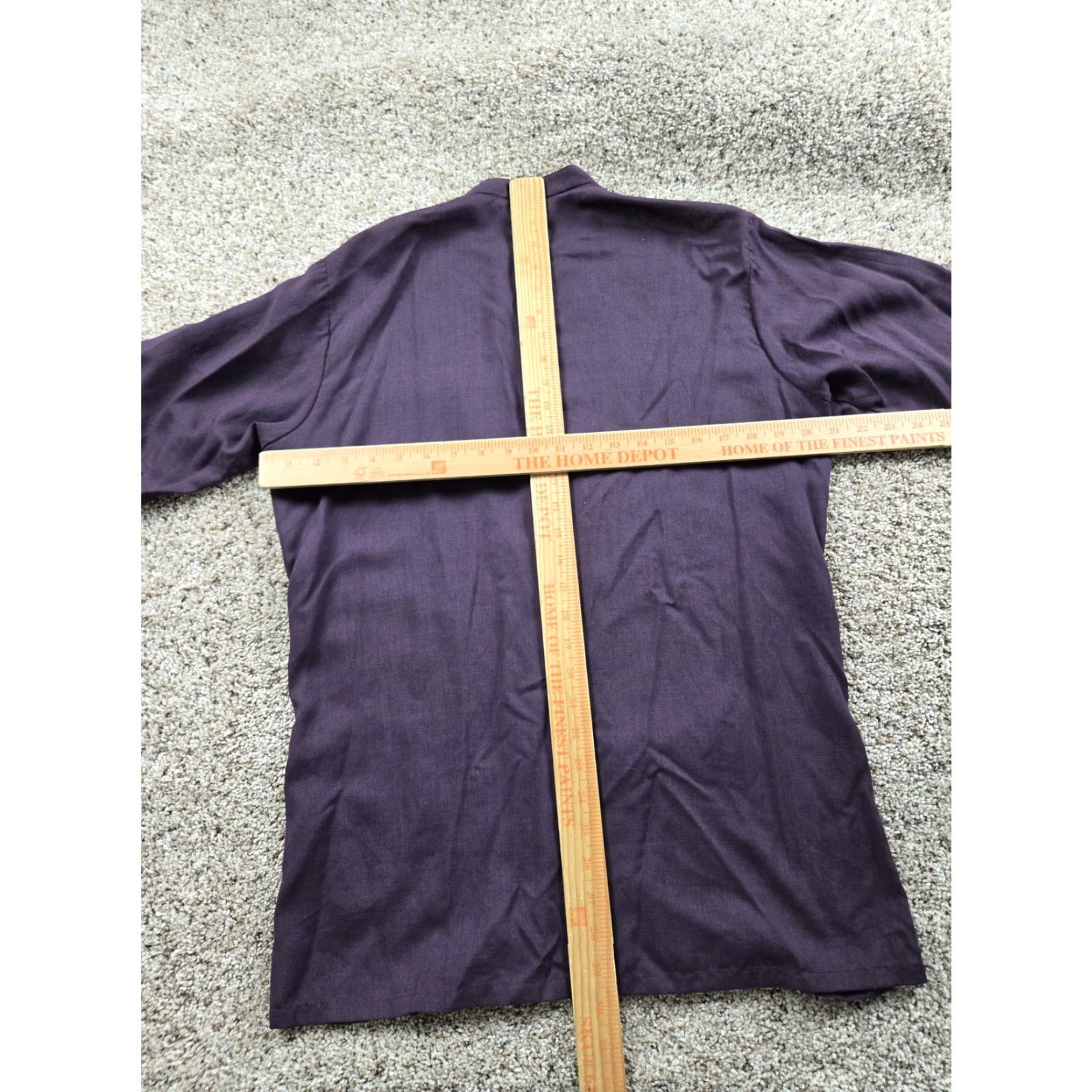 Vintage VINTAGE BonHomme Shirt Mens M Purple Band Collar Pleated Front Button-Up Solid Polyester Blend Size 40R - 7 Thumbnail