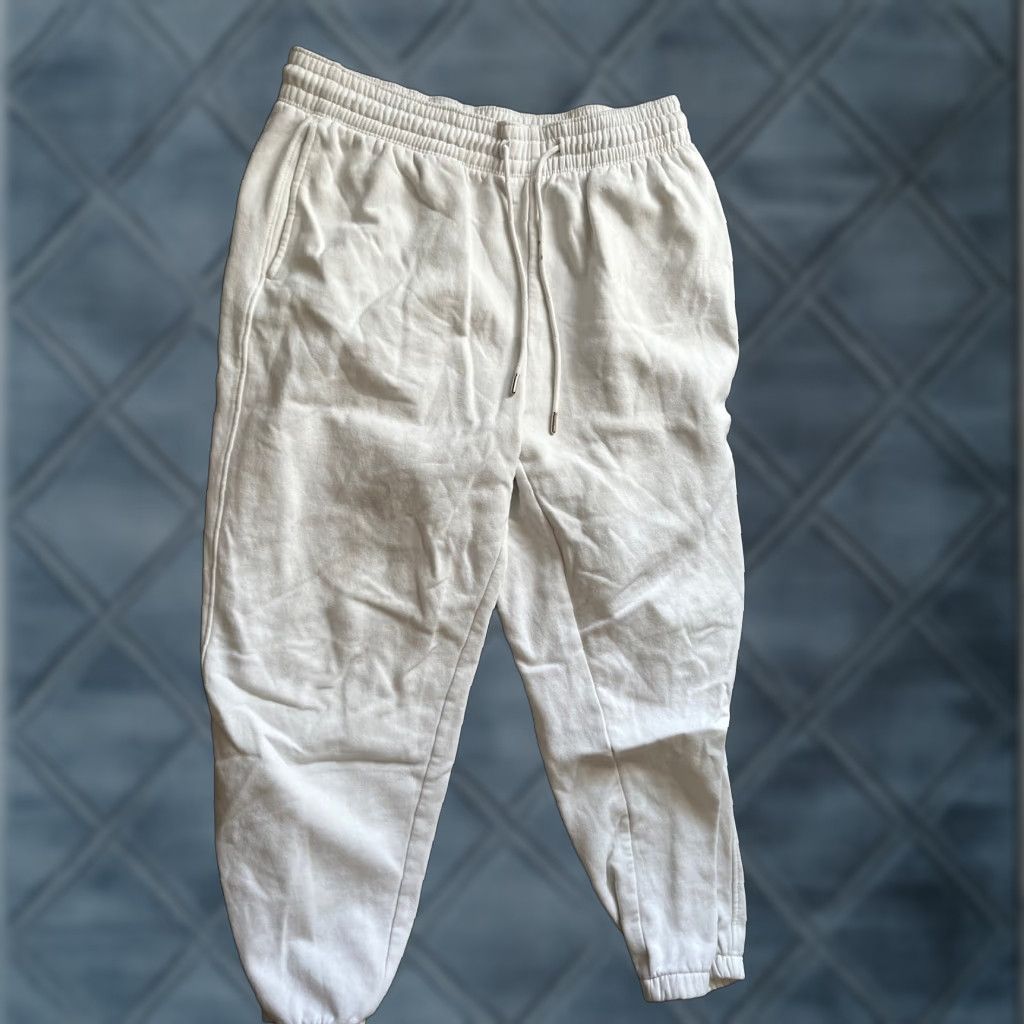 H&M VINTAGE H&M Sweatpants Womens Size Large White Taper Fit Soft Lounge Comfy Casual Size 36" / US 14 / IT 50 - 1 Thumbnail