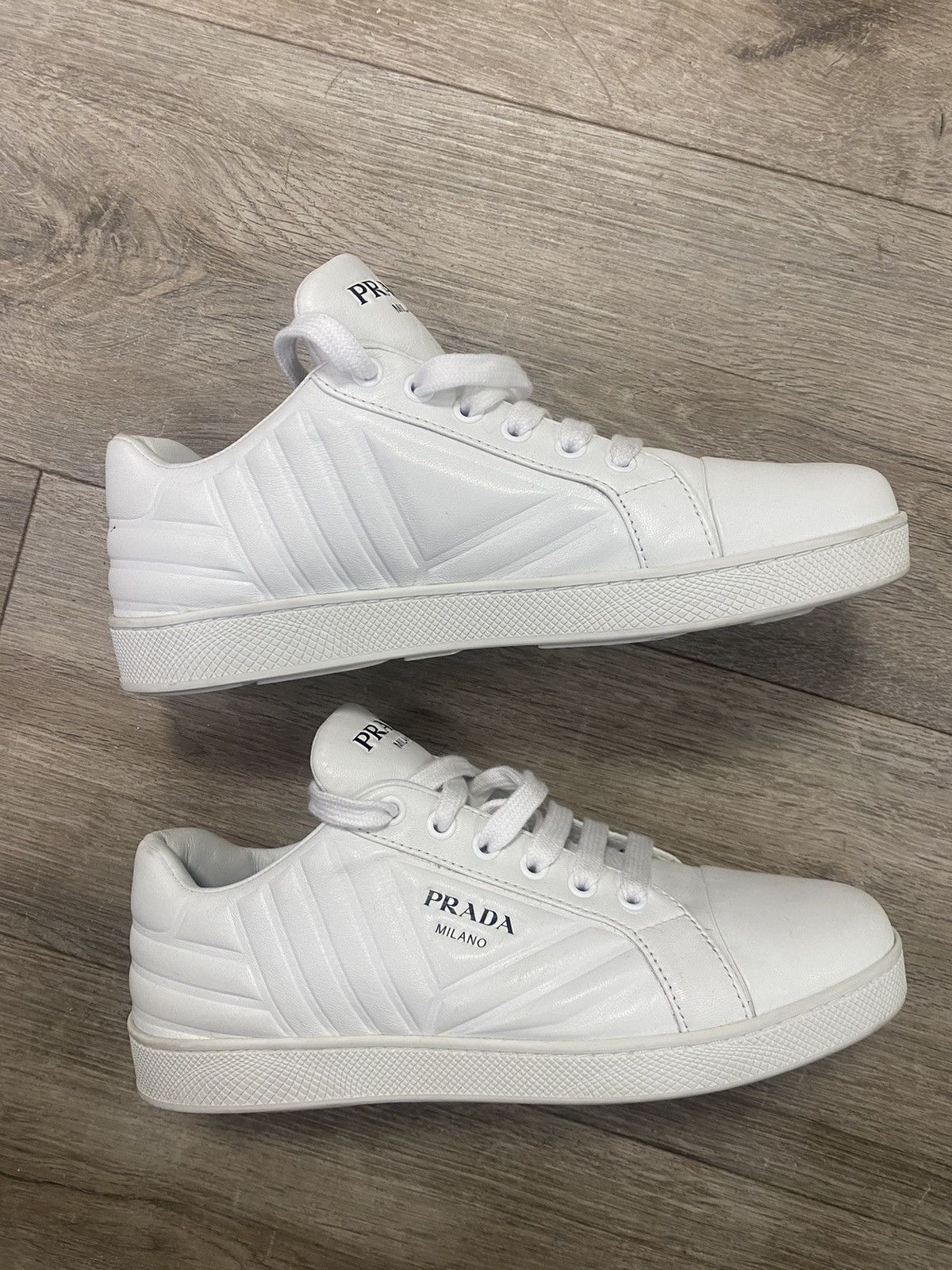 Prada Quilted Leather Sneakers in White